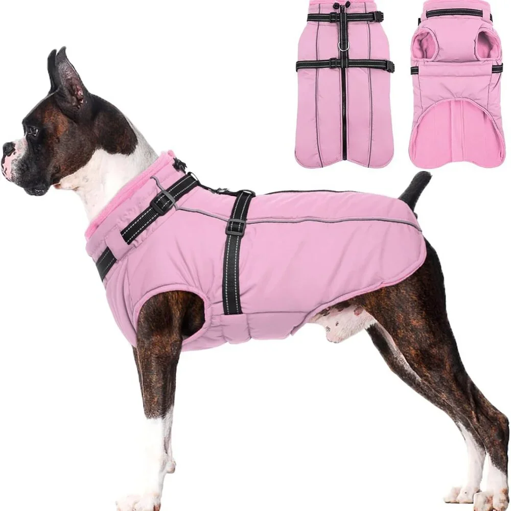 Lelepet Dog Coat for Large Dogs Waterproof Dog Jacket with Harness Built in